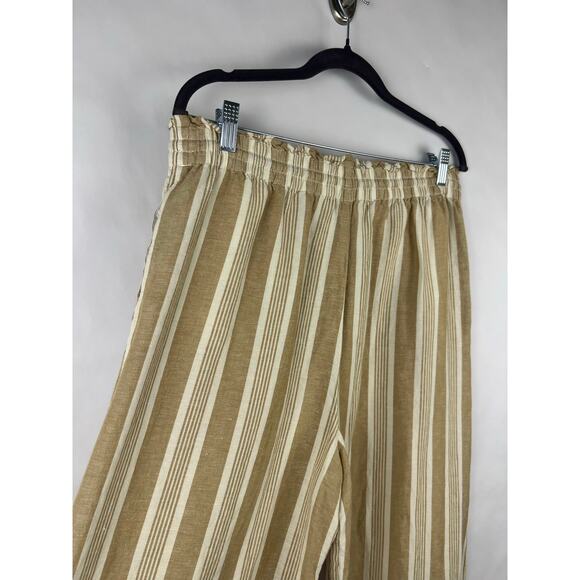 Madewell Wide Leg Pants Beige White Striped Linen Viscose Cropped Pull-On L - Picture 6 of 7